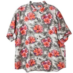 Tommy Bahama Coconut Point Camp Shirt Mens 2X Pink Floral Island Hawaiian Pocket